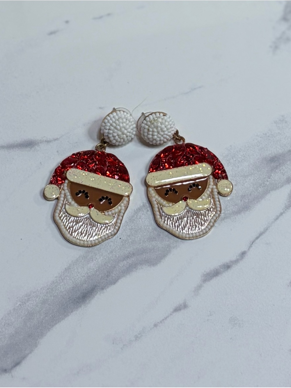 Holiday Santa Face Earrings - Red and White